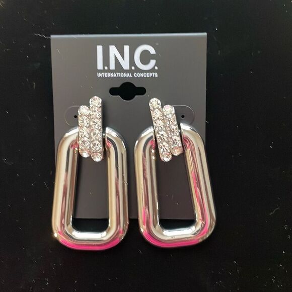 INC International Concepts Womens Silver Tone Drop Dangle Earrings 2.5" New - Picture 2 of 4